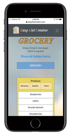 Grocery list, shopping list, to-do list on a mobile phone